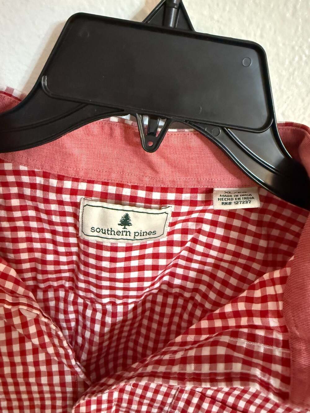 Southern Pines Men's Red and White Gingham Plaid Long Sleeve Button-Down Shirt